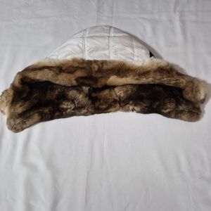 White Quilted Hood with Real COYPU Fur